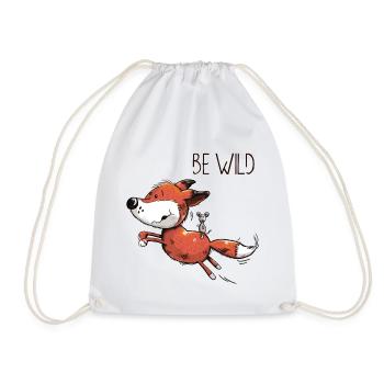 Be Wild Fuchs mit reitender Maus - Baby - Comic - Turnbeutel - Weiß - Vorne