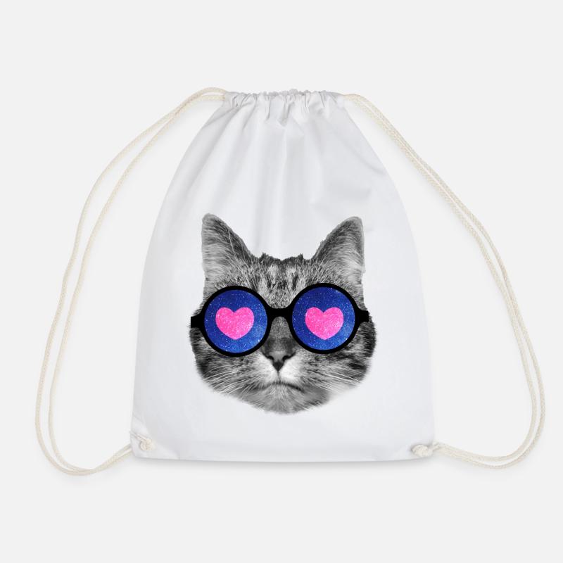 Cute cat with pink heart glasses - Drawstring Bag - white