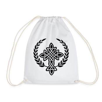 Celtic cross logo in laurel wreath - Drawstring Bag - white - Front