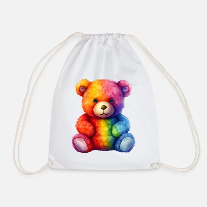 Regenbogen Plüsch Bär Umarmung - Turnbeutel - Weiß