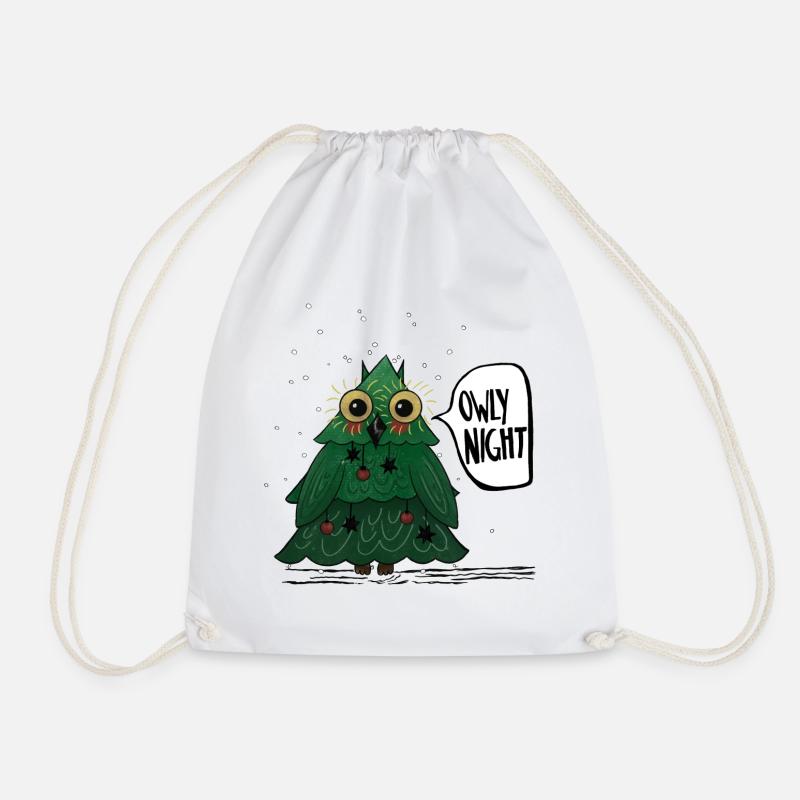 Owly Christmas Night Christmas Tree Owl - Drawstring Bag - white