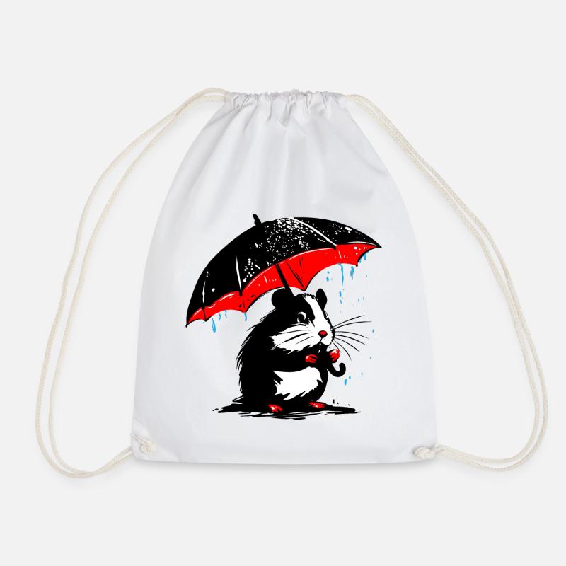 Hamster mit Regenschirm – Schmuddelwetter - Turnbeutel - Weiß