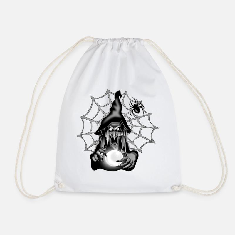 Witch with a Ball and a Cobweb - Drawstring Bag - white