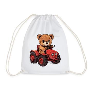 Teddybär auf rotem Traktor - Turnbeutel - Weiß - Vorne