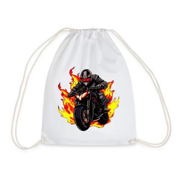 Motorcyclist with flames - Drawstring Bag - white - Front