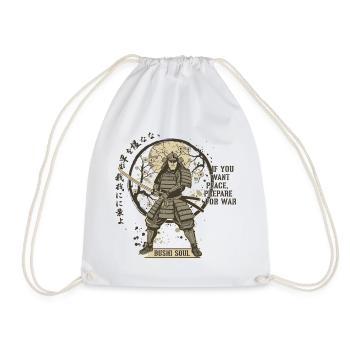 Bushi Soul Samurai in Blossoms - Drawstring Bag - white - Front