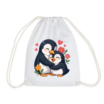 Cuddly Penguin Heart Duo - Drawstring Bag - white - Front