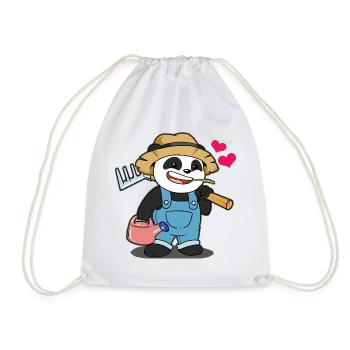 Gardener Panda with Heart: Cute Garden Motif - Drawstring Bag - white - Front