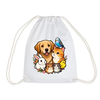 Bunte Tierfreunde 🐶🐱🐰🐹🐥🦜 - Turnbeutel - Weiß - Vorne