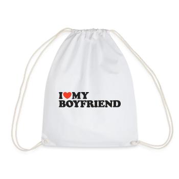 I love my boyfriend heart shirt - Drawstring Bag - white - Front