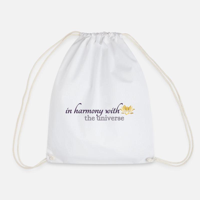 in harmony with the universe - Drawstring Bag - white