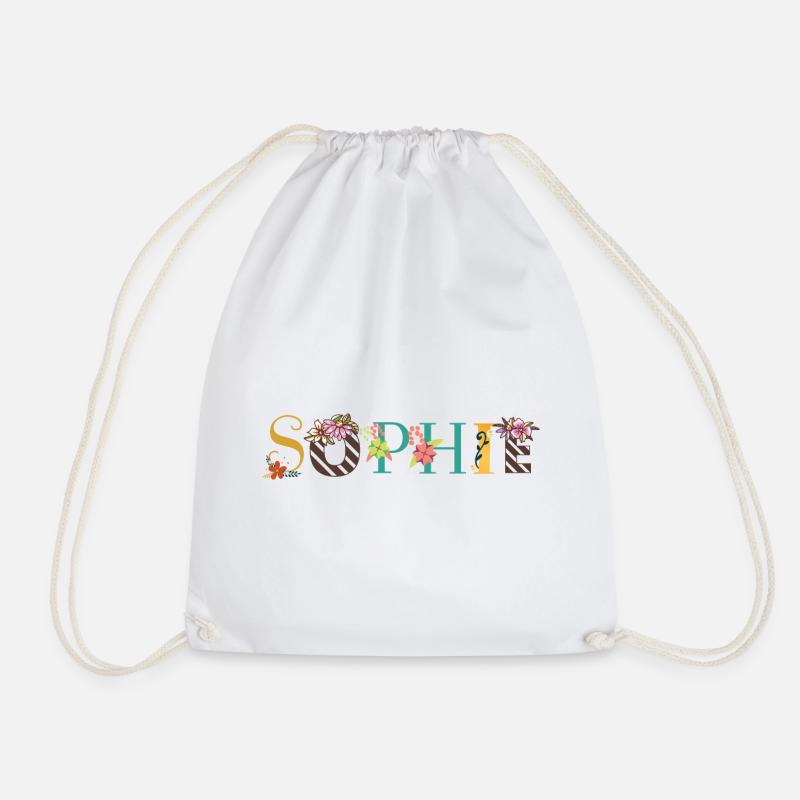 SOPHIE Name Art With Flowers Embroidered - Drawstring Bag - white
