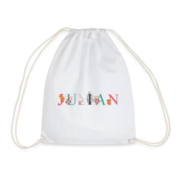 Art du nom JULIAN avec des fleurs brodées - Sac de sport léger - blanc - Devant