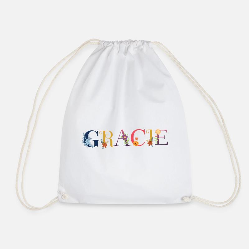 GRACIE name decorated with flowers - Drawstring Bag - white