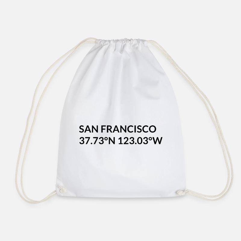San Francisco, California, United States Coordinates - Drawstring Bag - white