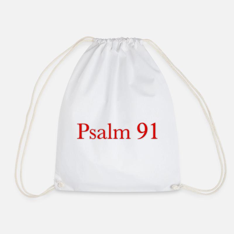 NEW Psalm 91 (Red) - Drawstring Bag - white
