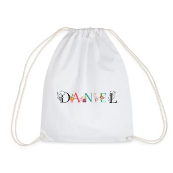 DANIEL Name Art With Flowers Embroidered - Drawstring Bag - white - Front