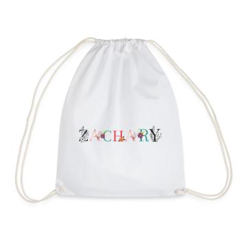 ZACHARY Name Art With Flowers Embroidered - Drawstring Bag - white - Front