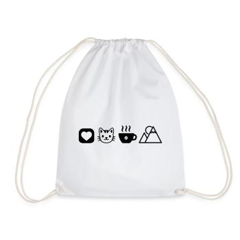 Simple Hobby Icons Cats Coffee Mountains Love - Drawstring Bag - white - Front