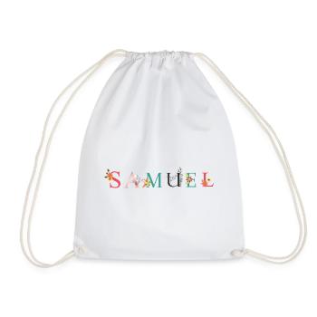 Art du nom SAMUEL avec des fleurs brodées - Sac de sport léger - blanc - Devant
