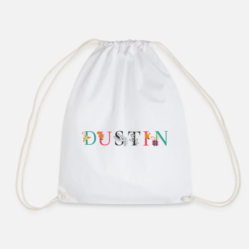 DUSTIN Namenskunst mit gestickten Blumen - Turnbeutel - Weiß