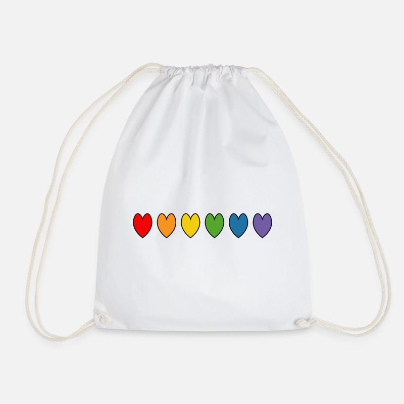 Rainbow Hearts - Drawstring Bag - white