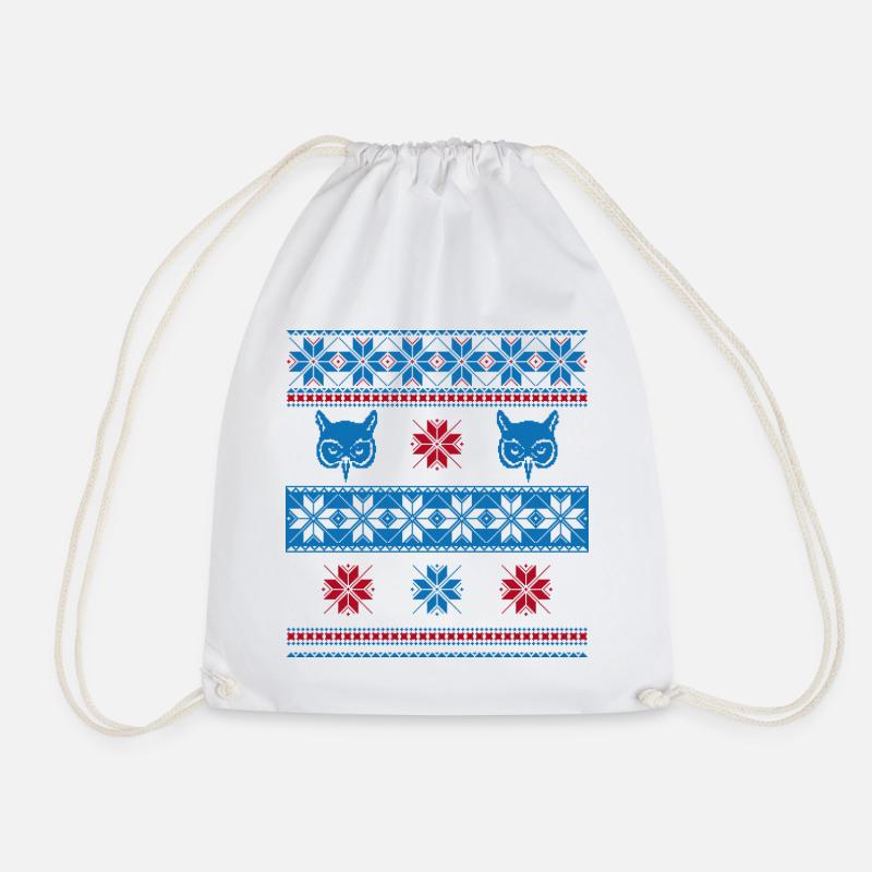 Norwegian Sweater Owl Blue Red - Drawstring Bag - white