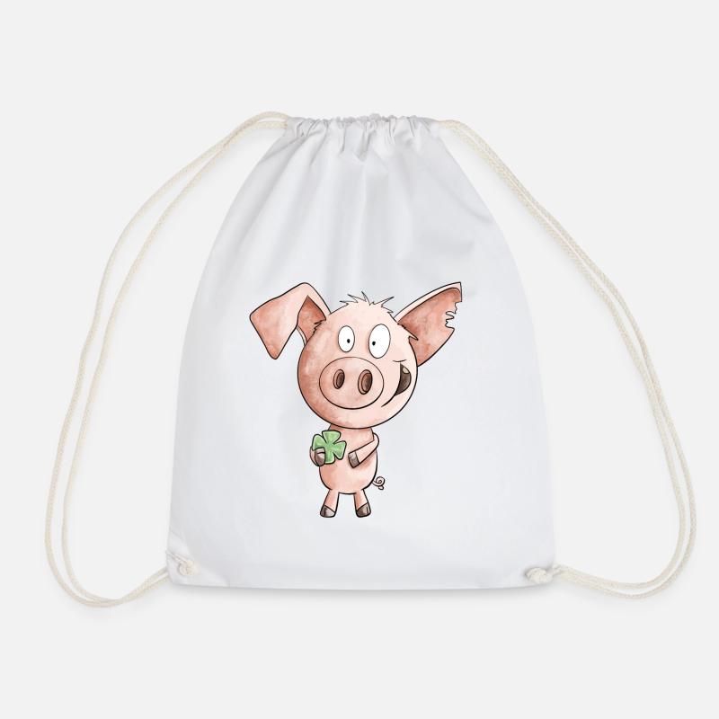 Glück Schwein Mit Kleeblatt - Turnbeutel - Weiß