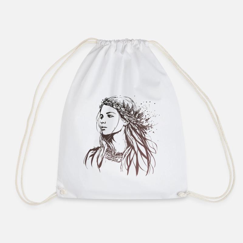 Frau Portrait Boho Style - Turnbeutel - Weiß