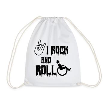 I rock and roll around in my wheelchair. Roller, music # - Drawstring Bag - white - Front
