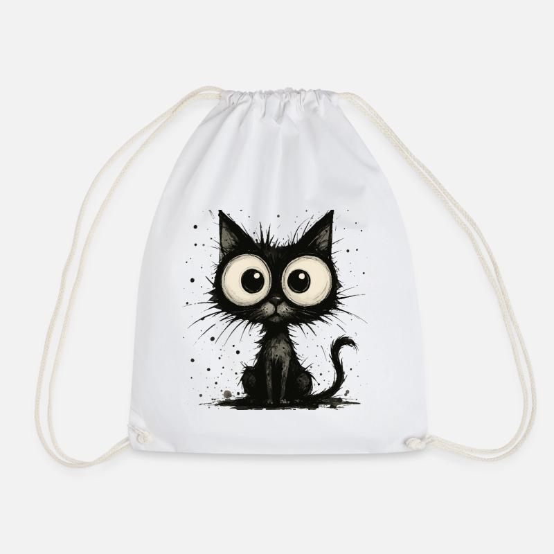 Lustige schwarze Katze mit großen Augen – splash - Turnbeutel - Weiß