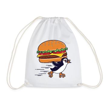 Funny Penguin Cheeseburger Cool Roller Skates - Drawstring Bag - white - Front