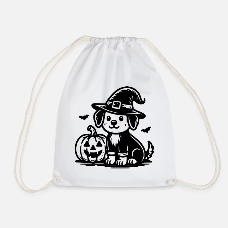 Dog with witch hat - Drawstring Bag - white