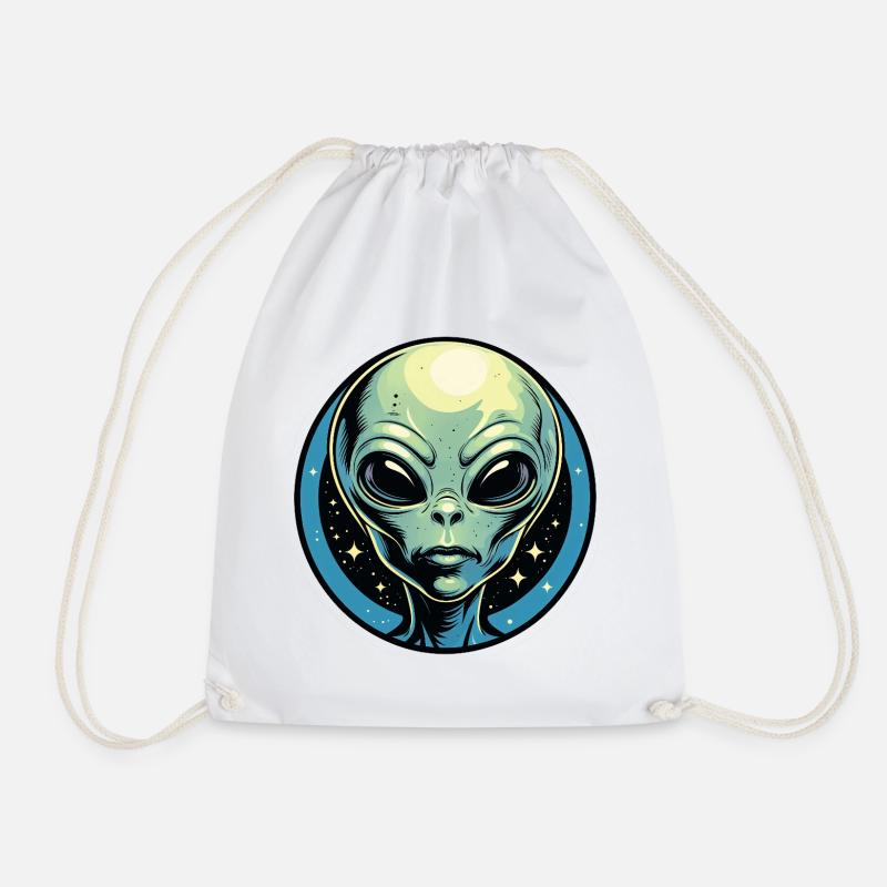 Alien Head in the Cosmic Circle - Drawstring Bag - white