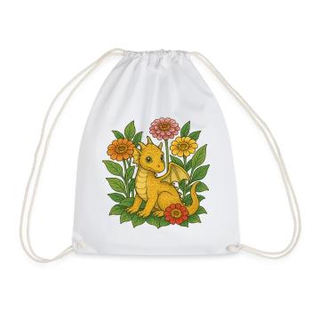 Golden Dragon in Bloom - Drawstring Bag - white - Front