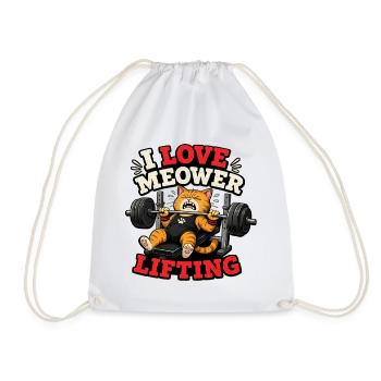 Gym Cat Weightlifting - Funny Bench Press - Drawstring Bag - white - Front