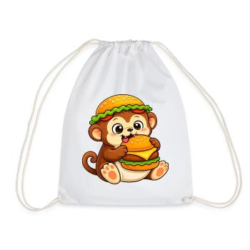 Schimpanse mit Cheeseburger Fast Food - Turnbeutel - Weiß - Vorne