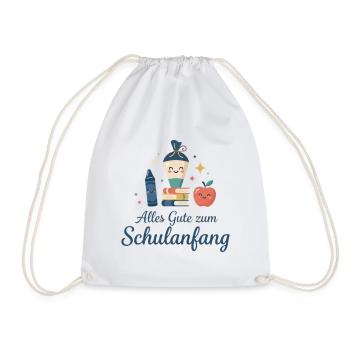Schulanfang: Lächelnde Schulutensilien - Turnbeutel - Weiß - Vorne