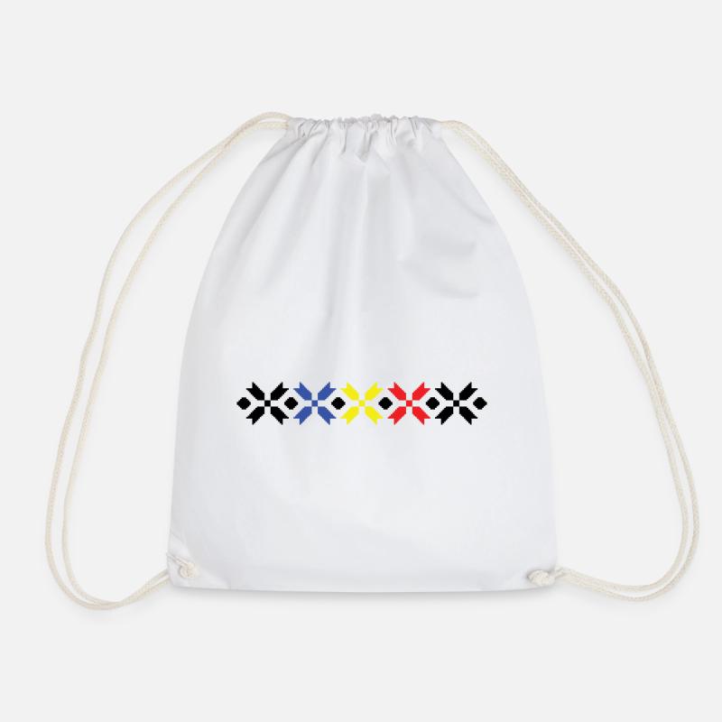 Traditional romanian motifs - Drawstring Bag - white