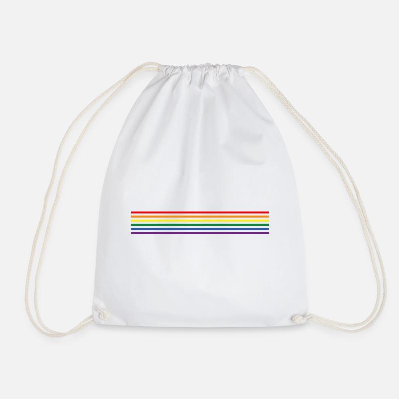 Regenbogen-Fahne (Streifen, minimalistisch) - Turnbeutel - Weiß