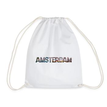 Amsterdam Cityscape Typo Collage - Drawstring Bag - white - Front