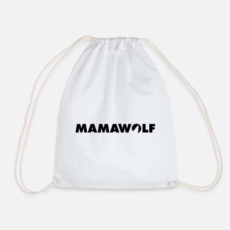 Mamawolf lettering - Drawstring Bag - white