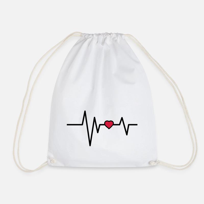 Heartbeat pulse heart - Drawstring Bag - white