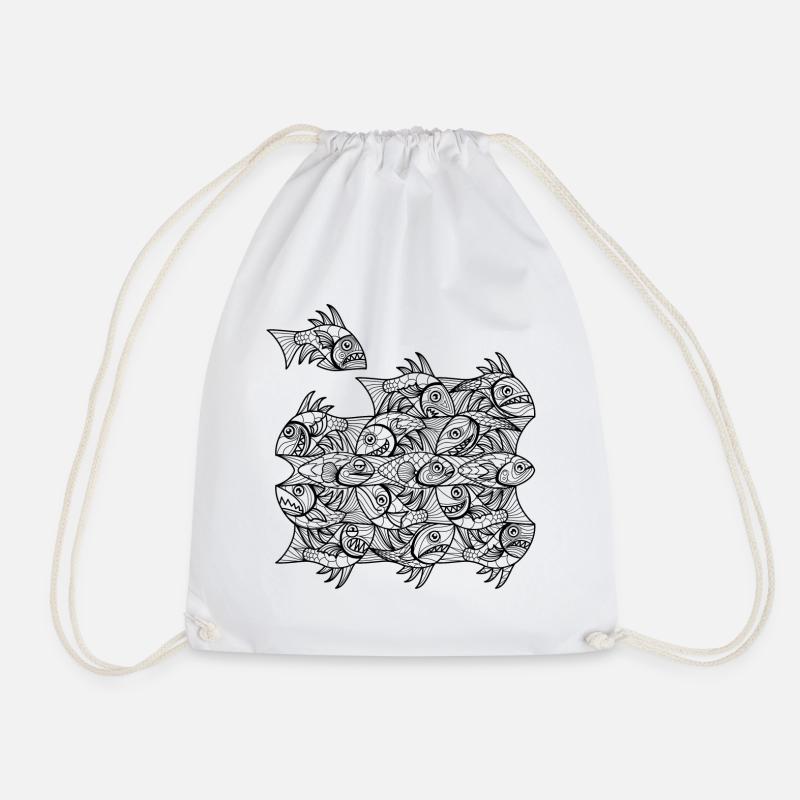 Escher Fish - Drawstring Bag - white