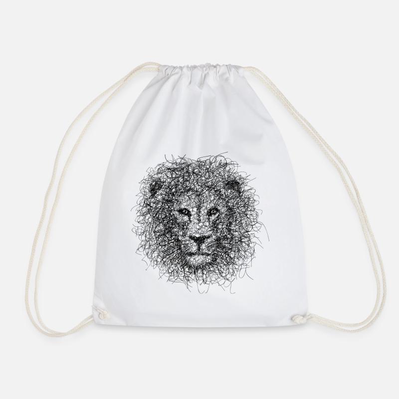 Lion Scribble - Drawstring Bag - white