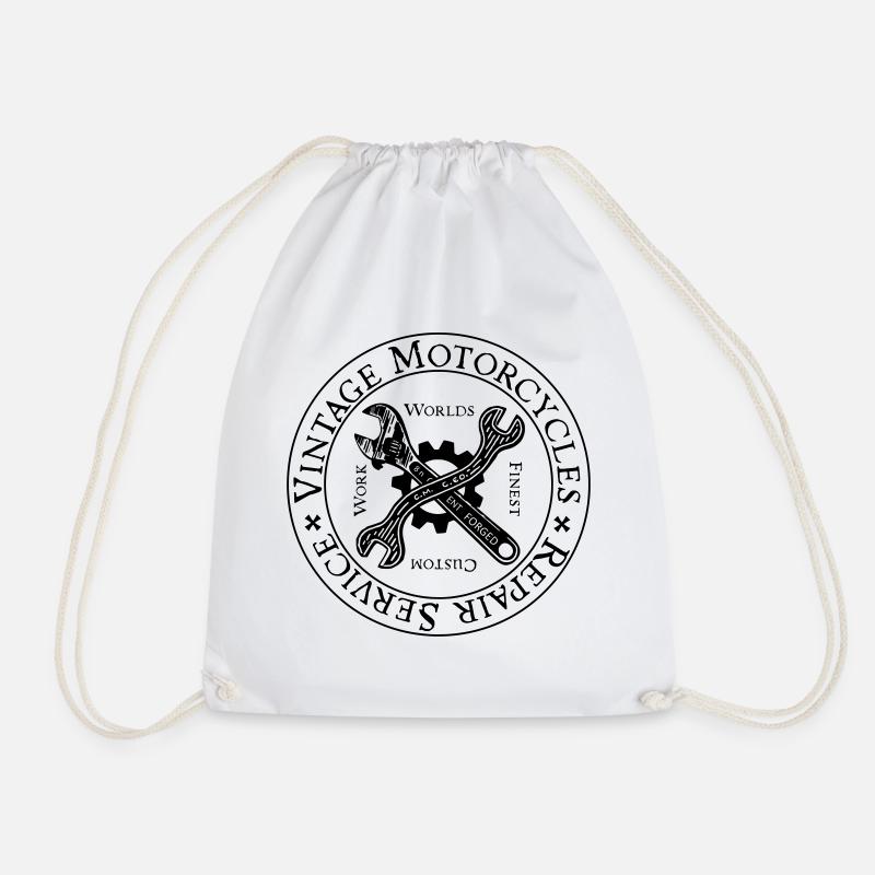 Vintage Motorcycles Repair Service - Drawstring Bag - white