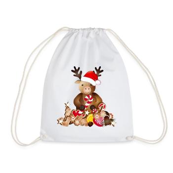 Renne mignon pour Noël avec chapeau de Noël - Sac de sport léger - blanc - Devant