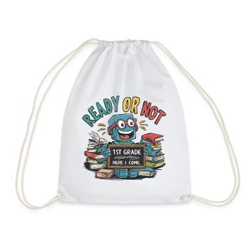 First day of school for small robots - Drawstring Bag - white - Front