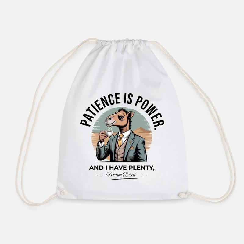Patience Is Power Camel Coffee - Drawstring Bag - white