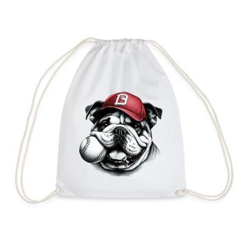 English Bulldog Baseball Dog - Drawstring Bag - white - Front
